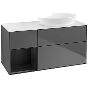 Villeroy und Boch Finion Waschtischunterschrank FA41PDGK 120cm, Abdeckplatte white matt, Regale Black matt lacquer, Anthracite matt