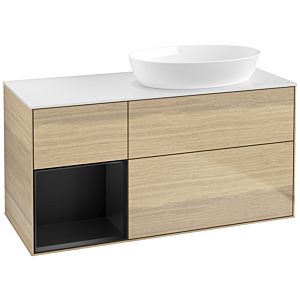 Villeroy und Boch Finion Waschtischunterschrank FA41PDPC 120cm, Abdeckplatte white matt, Regale Black matt lacquer, Oak Veneer