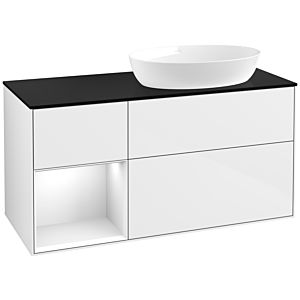 Villeroy und Boch Finion Waschtischunterschrank FA42GFGF 120cm, Abdeckplatte black matt, Regale Glossy white lacquer, Glossy white lacquer