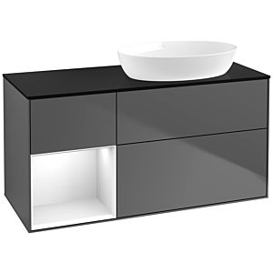 Villeroy und Boch Finion Waschtischunterschrank FA42GFGK 120cm, Abdeckplatte black matt, Regale Glossy white lacquer, Anthracite matt
