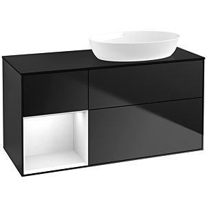Villeroy und Boch Finion Waschtischunterschrank FA42GFPD 120cm, Abdeckplatte black matt, Regale Glossy white lacquer, Black matt lacquer