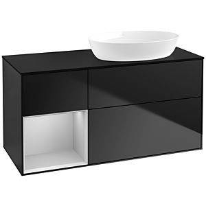 Villeroy und Boch Finion Waschtischunterschrank FA42GJPD 120cm, Abdeckplatte black matt, Regale Light grey matt lacquer, Black matt lacquer