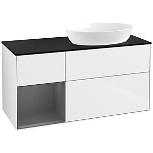 Villeroy et Boch Finion Villeroy et Boch FA42GKGF 120cm, plaque de recouvrement noir mat, étagères laqué anthracite mat, laqué blanc brillant