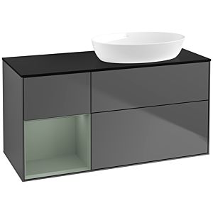 Villeroy und Boch Finion Waschtischunterschrank FA42GMGK 120cm, Abdeckplatte black matt, Regale Olive matt lacquer, Anthracite matt