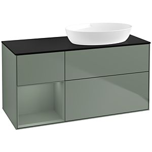 Villeroy et Boch Finion Villeroy et Boch FA42GMGM 120cm, plaque de recouvrement noir mat, étagères laqué olive mat, Olive Matt Lacquer