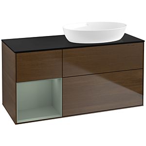 Villeroy und Boch Finion Waschtischunterschrank FA42GMGN 120cm, Abdeckplatte black matt, Regale Olive matt lacquer, Walnut veneer