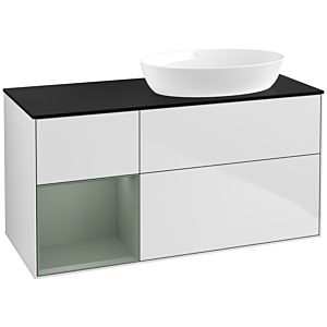 Villeroy et Boch Finion Villeroy et Boch FA42GMMT 120cm, plaque de recouvrement noir mat, étagères laqué olive mat, laqué blanc mat