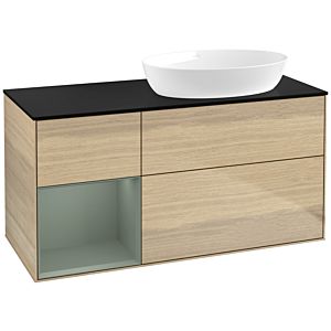 Villeroy et Boch Finion Villeroy et Boch FA42GMPC 120cm, plaque de recouvrement noir mat, étagères laqué olive mat, Oak Veneer