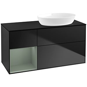 Villeroy und Boch Finion Waschtischunterschrank FA42GMPD 120cm, Abdeckplatte black matt, Regale Olive matt lacquer, Black matt lacquer