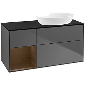 Villeroy und Boch Finion Waschtischunterschrank FA42GNGK 120cm, Abdeckplatte black matt, Regale Walnut Veneer, Anthracite matt