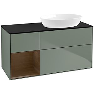 Villeroy et Boch Finion FA42GNGM 120cm, plaque de recouvrement noir mat, étagères Walnut Veneer , Olive Matt Lacquer