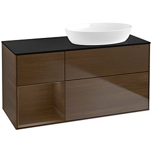 Villeroy et Boch Finion FA42GNGN 120cm, plaque de recouvrement noire mate, étagères Walnut Veneer , placage Walnut Veneer