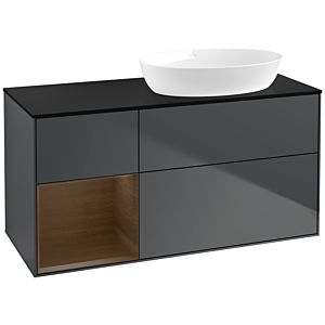 Villeroy et Boch Finion Villeroy et Boch FA42GNHG 120cm, plaque de recouvrement noir mat, étagères Walnut Veneer , Midnight Blue Matt Lacquer