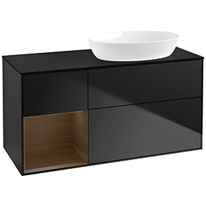 Villeroy und Boch Finion Waschtischunterschrank FA42GNPD 120cm, Abdeckplatte black matt, Regale Walnut Veneer, Black matt lacquer
