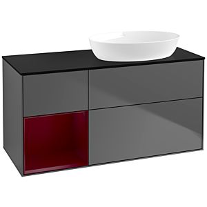 Villeroy und Boch Finion Waschtischunterschrank FA42HBGK 120cm, Abdeckplatte black matt, Regale Peony matt lacquer, Anthracite matt