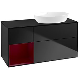 Villeroy und Boch Finion Waschtischunterschrank FA42HBPD 120cm, Abdeckplatte black matt, Regale Peony matt lacquer, Black matt lacquer