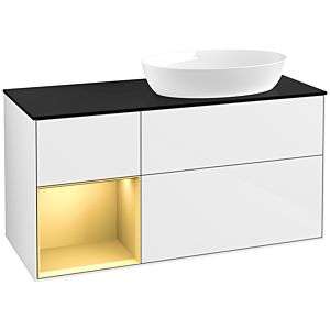 Villeroy et Boch Finion Villeroy et Boch FA42HFGF 120cm, plaque de recouvrement noir mat, étagères laqué or mat, laqué blanc brillant