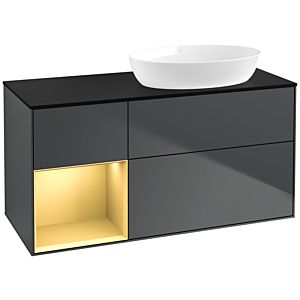 Villeroy et Boch Finion Villeroy et Boch FA42HFHG 120cm, plaque de recouvrement noir mat, étagères laqué or mat, Midnight Blue Matt Lacquer