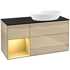 Villeroy et Boch Finion Villeroy et Boch FA42HFPC 120cm, plaque de recouvrement noir mat, étagères laqué mat or, Oak Veneer