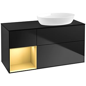 Villeroy und Boch Finion Waschtischunterschrank FA42HFPD 120cm, Abdeckplatte black matt, Regale Gold matt lacquer, Black matt lacquer