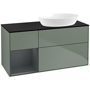 Villeroy et Boch Finion Villeroy et Boch FA42HGGM 120cm, plaque de recouvrement noir mat, étagères laqué mat Midnight, Olive Matt Lacquer