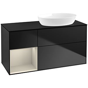 Villeroy und Boch Finion Waschtischunterschrank FA42HHPD 120cm, Abdeckplatte black matt, Regale sand matt lacquer, Black matt lacquer