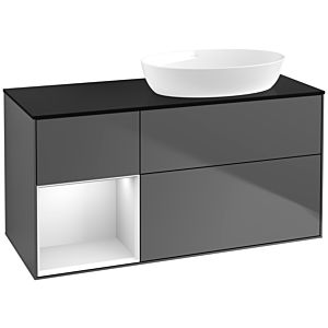 Villeroy und Boch Finion Waschtischunterschrank FA42MTGK 120cm, Abdeckplatte black matt, Regale White matt lacquer, Anthracite matt