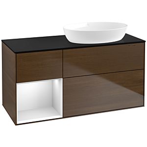 Villeroy und Boch Finion Waschtischunterschrank FA42MTGN 120cm, Abdeckplatte black matt, Regale White matt lacquer, Walnut veneer