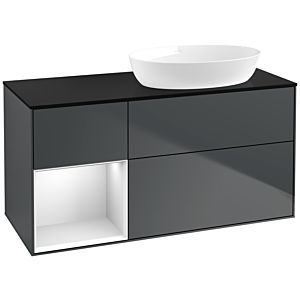 Villeroy et Boch Finion Villeroy et Boch FA42MTHG 120cm, plaque de recouvrement noir mat, étagères laqué blanc mat, Midnight Blue Matt Lacquer