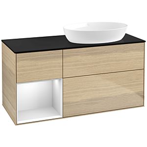 Villeroy und Boch Finion Waschtischunterschrank FA42MTPC 120cm, Abdeckplatte black matt, Regale White matt lacquer, Oak Veneer