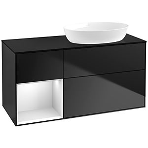 Villeroy et Boch Finion Villeroy et Boch FA42MTPD 120cm, plaque de recouvrement noire mate, étagères laquées blanc mat, laqué noir mat