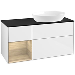 Villeroy und Boch Finion Waschtischunterschrank FA42PCGF 120cm, Abdeckplatte black matt, Regale Oak Veneer, Glossy white lacquer