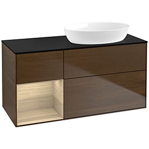 Villeroy und Boch Finion Waschtischunterschrank FA42PCGN 120cm, Abdeckplatte black matt, Regale Oak Veneer, Walnut veneer