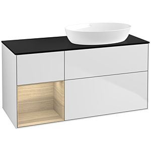 Villeroy et Boch Finion Villeroy et Boch FA42PCMT 120cm, plaque de recouvrement noir mat, étagères Oak Veneer , laqué blanc mat