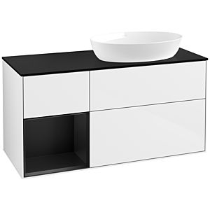 Villeroy und Boch Finion Waschtischunterschrank FA42PDGF 120cm, Abdeckplatte black matt, Regale Black matt lacquer, Glossy white lacquer
