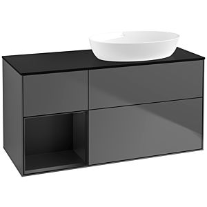 Villeroy und Boch Finion Waschtischunterschrank FA42PDGK 120cm, Abdeckplatte black matt, Regale Black matt lacquer, Anthracite matt