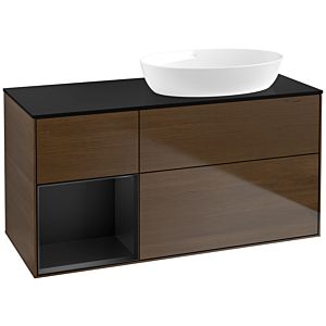 Villeroy und Boch Finion Waschtischunterschrank FA42PDGN 120cm, Abdeckplatte black matt, Regale Black matt lacquer, Walnut veneer