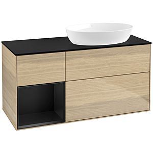 Villeroy et Boch Finion Villeroy et Boch FA42PDPC 120cm, plaque de recouvrement noir mat, étagères laqué noir mat, Oak Veneer