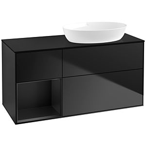 Villeroy et Boch Finion Villeroy et Boch FA42PDPD 120cm, plaque de recouvrement noir mat, étagères laqué noir mat, laqué noir mat