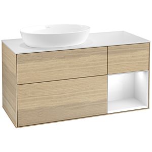 Villeroy et Boch Finion Villeroy et Boch FA51GFPC 120cm, plaque de recouvrement blanc mat, étagères Laque blanche brillante, Oak Veneer