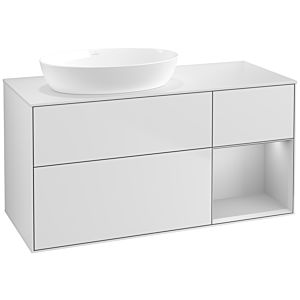 Villeroy und Boch Finion Waschtischunterschrank FA51GJMT 120cm, Abdeckplatte white matt, Regale Light grey matt lacquer, White matt lacquer