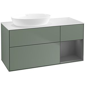 Villeroy und Boch Finion Waschtischunterschrank FA51GKGM 120cm, Abdeckplatte white matt, Regale Anthracite matt lacquer, Olive Matt Lacquer