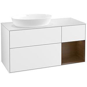 Villeroy und Boch Finion Waschtischunterschrank FA51GNGF 120cm, Abdeckplatte white matt, Regale Walnut Veneer, Glossy white lacquer