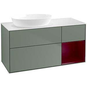 Villeroy und Boch Finion Waschtischunterschrank FA51HBGM 120cm, Abdeckplatte white matt, Regale Peony matt lacquer, Olive Matt Lacquer