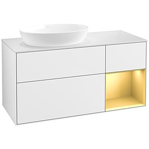 Villeroy et Boch Finion Villeroy et Boch FA51HFGF 120cm, plaque de recouvrement blanc mat, étagères laqué or mat, laqué blanc brillant