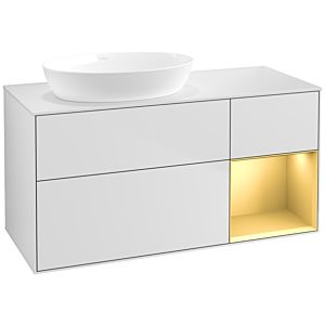 Villeroy et Boch Finion Villeroy et Boch FA51HFMT 120cm, plaque de recouvrement blanc mat, étagères laqué or mat, laqué blanc mat