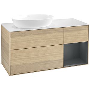 Villeroy und Boch Finion Waschtischunterschrank FA51HGPC 120cm, Abdeckplatte white matt, Regale Midnight matt lacquer, Oak Veneer