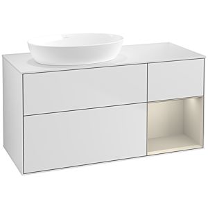 Villeroy und Boch Finion Waschtischunterschrank FA51HHMT 120cm, Abdeckplatte white matt, Regale sand matt lacquer, White matt lacquer