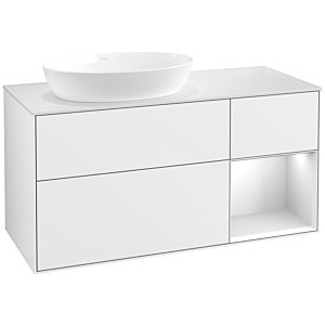 Villeroy und Boch Finion Waschtischunterschrank FA51MTGF 120cm, Abdeckplatte white matt, Regale White matt lacquer, Glossy white lacquer