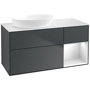 Villeroy et Boch Finion Villeroy et Boch FA51MTHG 120cm, plaque de recouvrement blanc mat, étagères laqué blanc mat, Midnight Blue Matt Lacquer